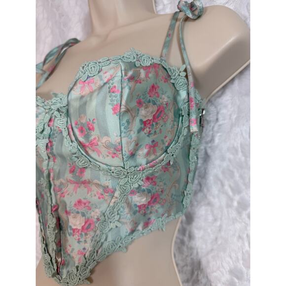 Dolls Kill Sugar Thrillz Scandal Sheet Mint Green Lace Up Corset Bustier Small - Picture 2 of 15
